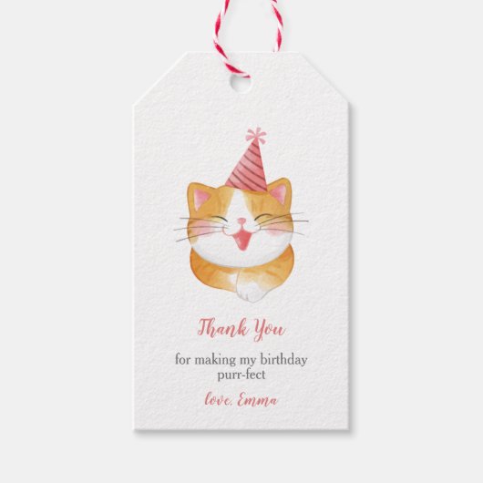 Kitty Cat Birthday Party Favor Cadeaulabel (Voorkant)