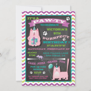 Kitty Cat Birthday Party Invitation Kaart