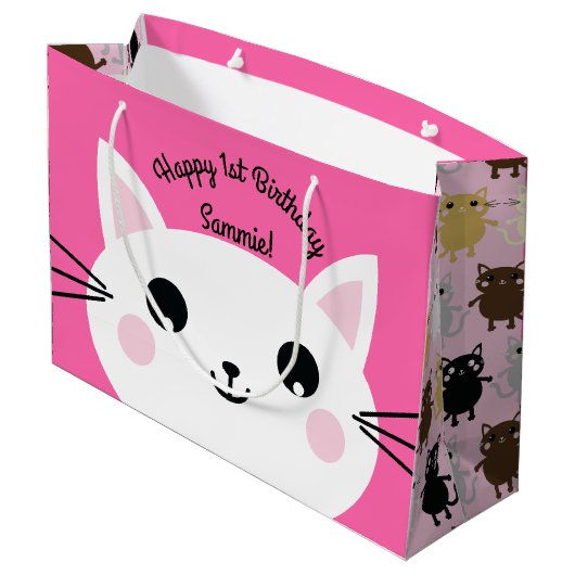 Kitty Cat Birthday Party Kinder Groot Cadeauzakje (Achterkant Gekanteld)