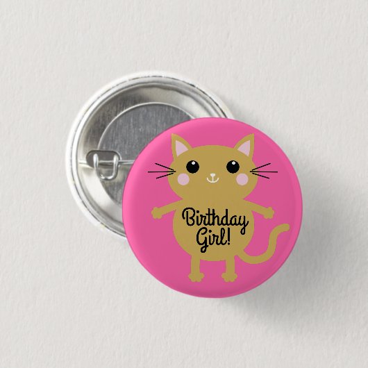 Kitty Cat Birthday Party Kinder Ronde Button 3,2 Cm (Voorkant /achterkant)