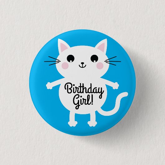 Kitty Cat Birthday Party Kinder Ronde Button 3,2 Cm (Voorkant)