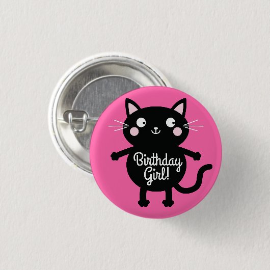 Kitty Cat Birthday Party Kinder Ronde Button 3,2 Cm (Voorkant /achterkant)
