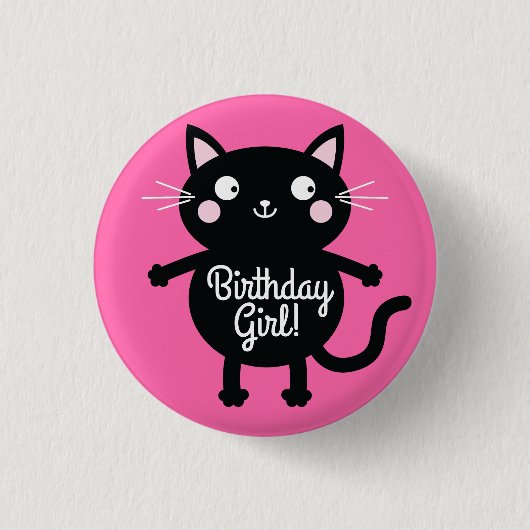 Kitty Cat Birthday Party Kinder Ronde Button 3,2 Cm (Voorkant)