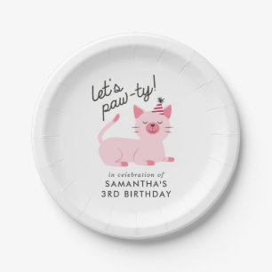 Kitty Cat Birthday Party   Laten we Pawty Pink Papieren Bordje