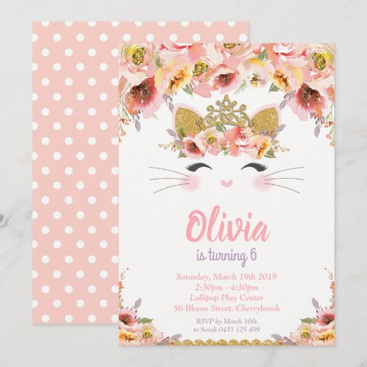 Kitty Cat Birthday Party Princess Kat Kaart (Voorkant / Achterkant)