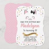 Kitty Cat Birthday Uitnodiging (Voorkant / Achterkant)