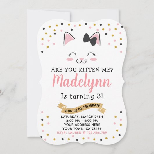 Kitty Cat Birthday Uitnodiging (Voorkant)