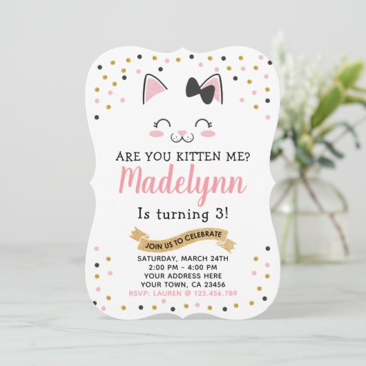 Kitty Cat Birthday Uitnodiging (Staand voorkant)