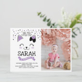 Kitty Cat Birthday Uitnodiging met foto (Staand voorkant)