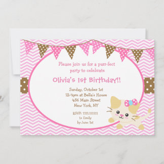 Kitty Cat Birthday-uitnodigingen Kaart