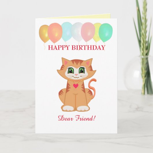 Kitty Cat Birthday wil vrienden Kaart (Voorkant)