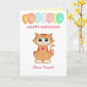 Kitty Cat Birthday wil vrienden Kaart (Gele Bloem)