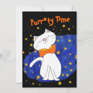 Kitty Cat Blue Sterrennacht met gouden sterren Kaart