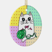 Kitty Cat Breien met Garens Keramisch Ornament (Rechts)