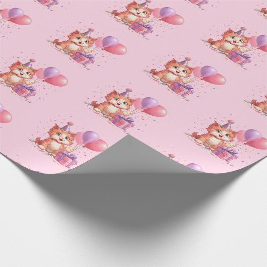Kitty Cat Celebration Verjaardag inpakpapier (Hoek)