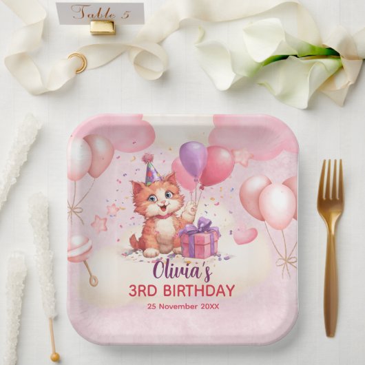 Kitty Cat Celebration Verjaardagspapier Bord (Huwelijk)