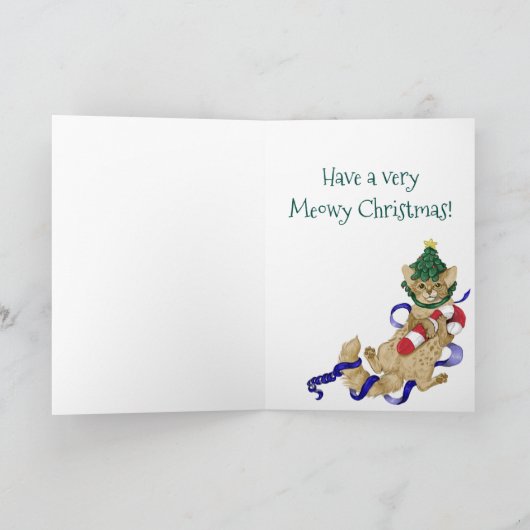 Kitty Cat Christmas Kaart (Binnen)