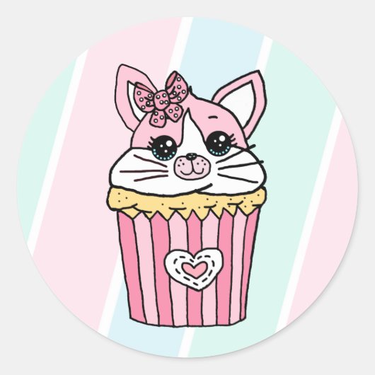 Kitty Cat Cupcake Birthday Ronde Sticker (Voorkant)