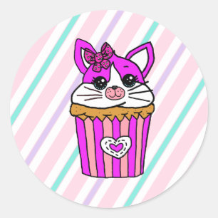 Kitty Cat Cupcake Birthday Ronde Sticker