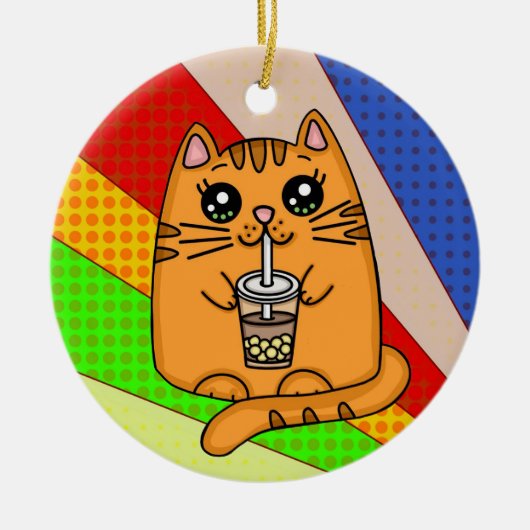 Kitty Cat drink Boba Tea Keramisch Ornament (Voorkant)