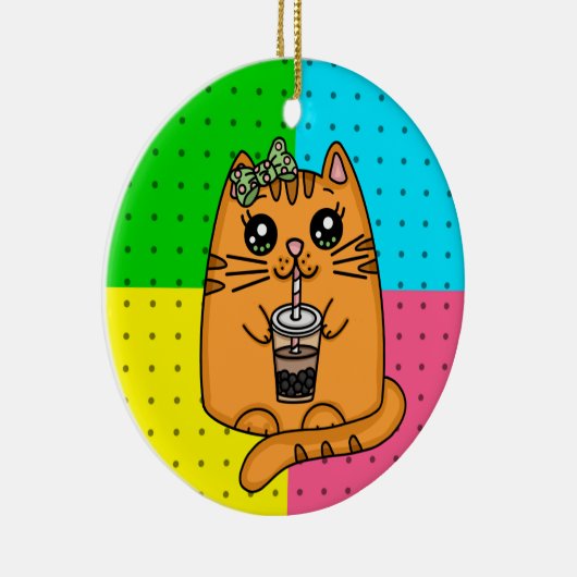 Kitty Cat Drink Boba Tea Keramisch Ornament (Rechts)