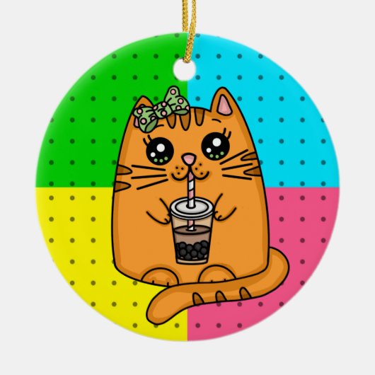 Kitty Cat Drink Boba Tea Keramisch Ornament (Voorkant)