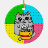 Kitty Cat eet Ramen Noodles Keramisch Ornament (Voorkant)