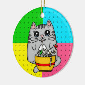 Kitty Cat eet Ramen Noodles Keramisch Ornament (Links)