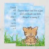 Kitty Cat en bloemen 1e verjaardag uitnodiging (Voorkant / Achterkant)