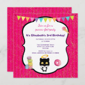Kitty Cat en Ice Cream verjaardagsfeestje uitnodig Kaart (Voorkant / Achterkant)