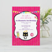 Kitty Cat en Ice Cream verjaardagsfeestje uitnodig Kaart (Staand voorkant)