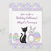 Kitty Cat en Paashaas Verjaardag Uitnodiging (Voorkant / Achterkant)