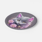 Kitty Cat en  roze bloemen Papieren Bordje (Gekanteld)