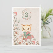 Kitty Cat Floral Girly 2e verjaardag Kaart (Staand voorkant)