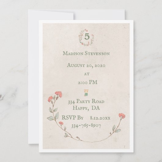 Kitty Cat Floral Girly Kitten, 5-jarige verjaardag Kaart (Achterkant)