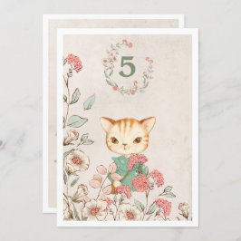 Kitty Cat Floral Girly Kitten, 5-jarige verjaardag Kaart