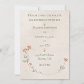 Kitty Cat Floral Girly Kitten Birthday Party Kaart (Achterkant)