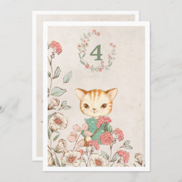 Kitty Cat Floral Girly Kitten vierde verjaardag Kaart