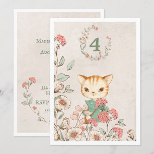 Kitty Cat Floral Girly Kitten vierde verjaardag Kaart