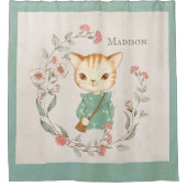 Kitty Cat Floral Persoonlijke naam Girly Kitten Douchegordijn (Voorkant)