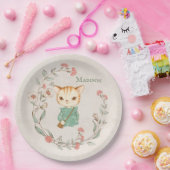 Kitty Cat Floral Persoonlijke naam Girly Kitten Papieren Bordje (Feest)