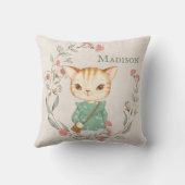 Kitty Cat Floral Persoonlijke naam meisje Kussen (Achterkant)