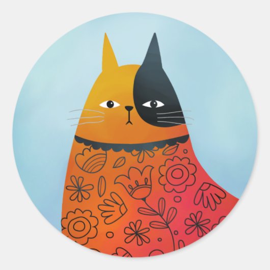 Kitty Cat Folk Art Sticker (Voorkant)