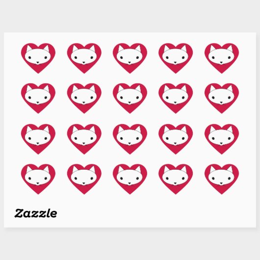 Kitty cat hart stickers - rode achtergrond (Vel)