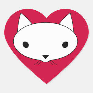 Kitty cat hart stickers - rode achtergrond