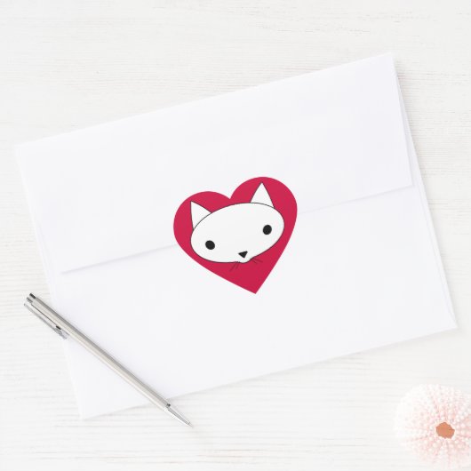 Kitty cat hart stickers - rode achtergrond (Envelop)