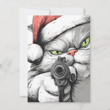 Kitty Cat has a Gun Funny Christmas Cards