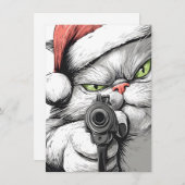 Kitty Cat has a Gun Funny Christmas Cards Feestdagenkaart (Voorkant / Achterkant)