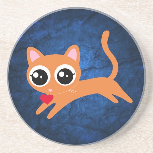 Kitty Cat Heart Thief Cute Gift voor meisje Zandsteen Onderzetter (Voorkant)