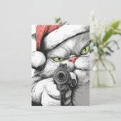 Kitty Cat heeft een pistool Grappige kerstkaarten Feestdagenkaart (Staand voorkant)